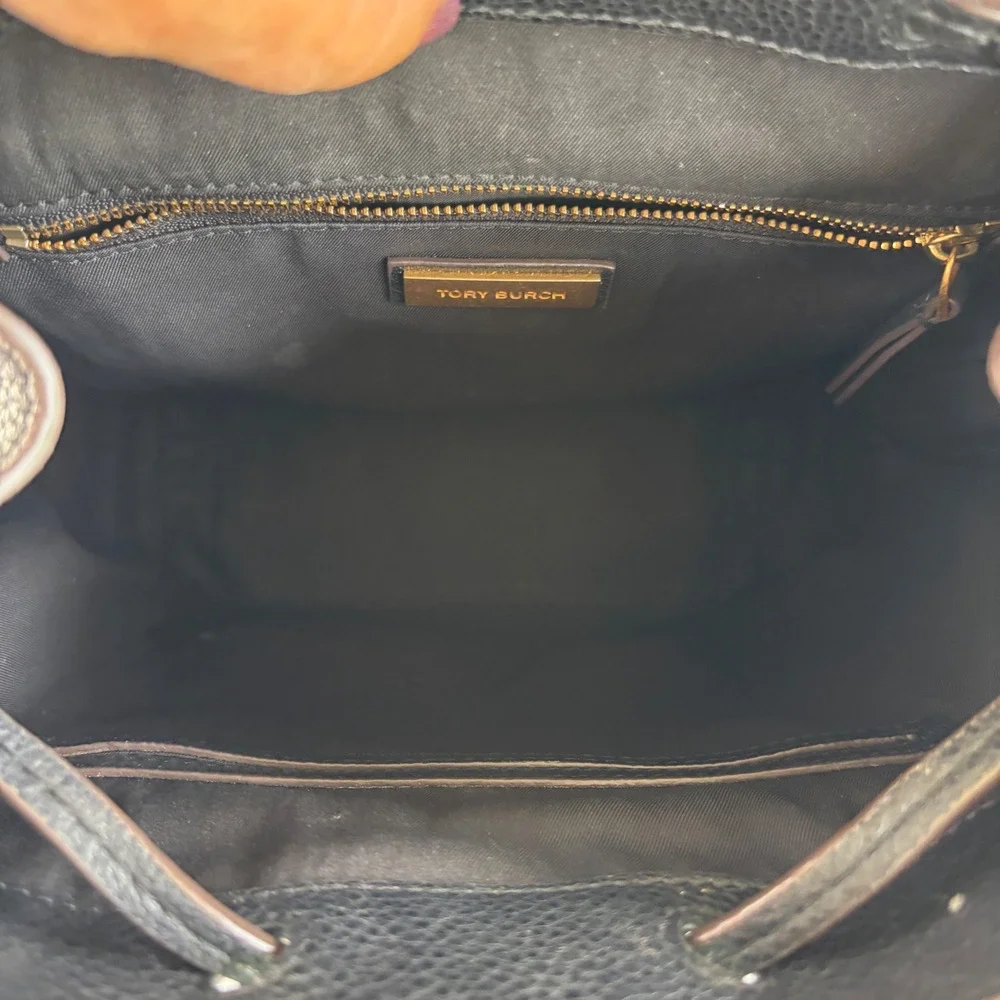Tory Burch Thea Mini Backpack‎ Black Pebbled Leather Tassel Drawstring Bag